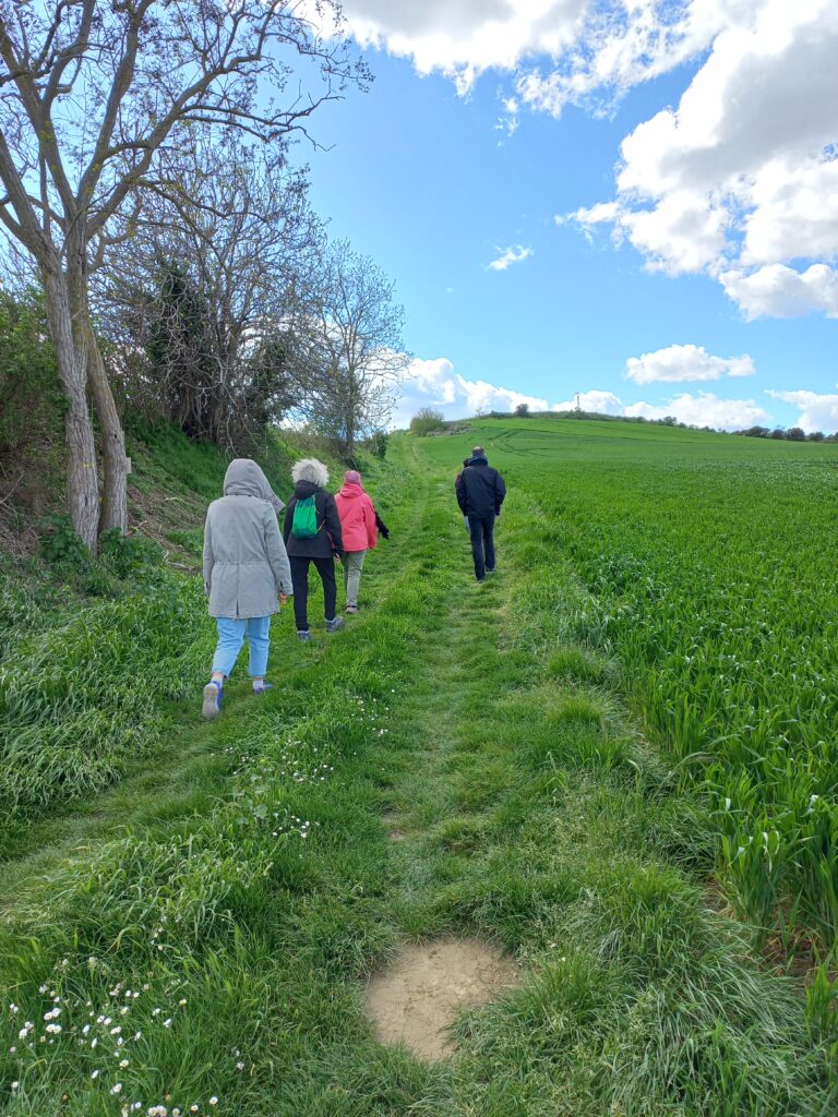 Groupe participant au séminaire marchant dans la campagne environnante du Monastère